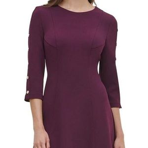 NWT Tommy Hilfiger Women's Fit and Flare Button Sleeve Dress, Aubergine, 16